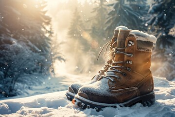 a pair of boots in the snow - Powered by Adobe