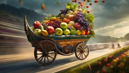 cart with vegetables and fruits