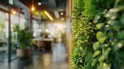 A green, sustainable and environmental office space with the daily rush of workers.