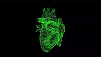 Obraz premium 3D Half a Heart on black background. Medical concept. Circulatory system. Business advertising backdrop. For title, text, presentation. 3d animation