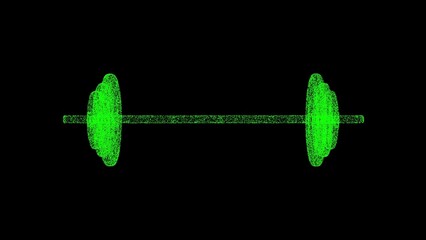 3D Barbell on black background. Health beauty concept. Fitness room and gym. Business advertising backdrop. For title, text, presentation. 3d animation