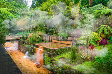Discover the tranquil Poças da Dona Beija hot springs nestled in Sao Miguel lush landscapes, offering a serene wellness escape amid Azores volcanic nature. - 769056258