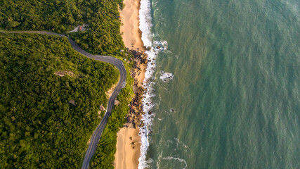 Balneario Camboriu in Santa Catarina. Taquaras Beach and Laranjeiras Beach in Balneario Camboriu. Aerial view in landscape.
