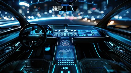 ntelligent vehicle cockpit and wireless communication network concept - obrazy, fototapety, plakaty