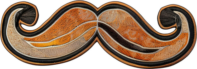 Embroidered mustache patch with vintage design, cut out transparent