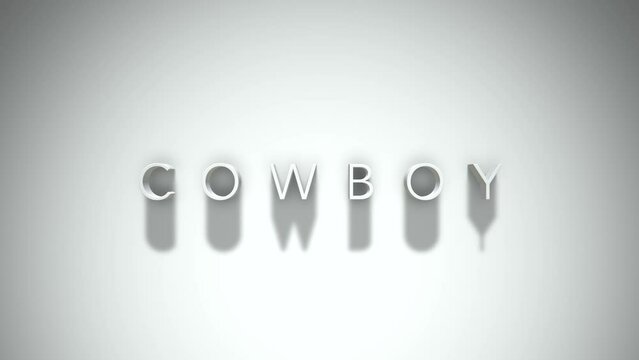 Cowboy 3D title animation with shadows on a white background