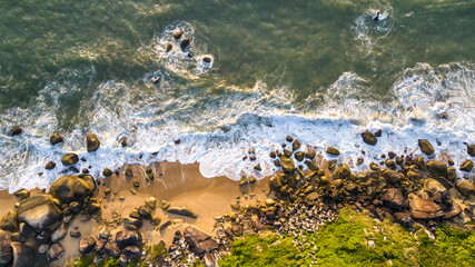 Balneario Camboriu in Santa Catarina. Taquaras Beach and Laranjeiras Beach in Balneario Camboriu. Aerial view in landscape.