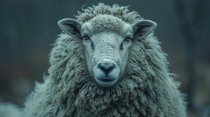 A sheep with a big fluffy head is staring at the camera - Powered by Adobe