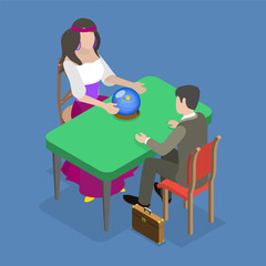 3D Isometric Flat Vector Illustration of Divination, Fortune Teller
