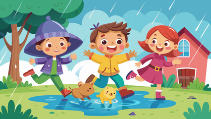 Obraz na płótnie Canvas vector cartoon illustration of rainy day with a bo 