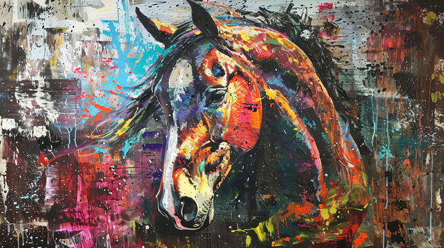 abstract painting of a horse, picture, vector, illustration, art, model, style, glamour, design, drawing, paint, painting, color, oil, texture, grunge, artistic, textured, abstract