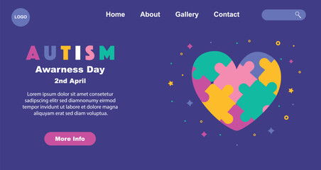 World Autism Awareness Day with a puzzle heart. landing page template for world autism awareness day. Vector graphics