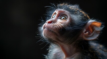 A baby monkey with its head tilted to the side - Powered by Adobe