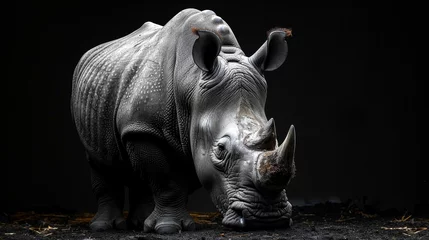 Wandcirkels tuinposter A rhino is standing in front of a black background © Classy designs