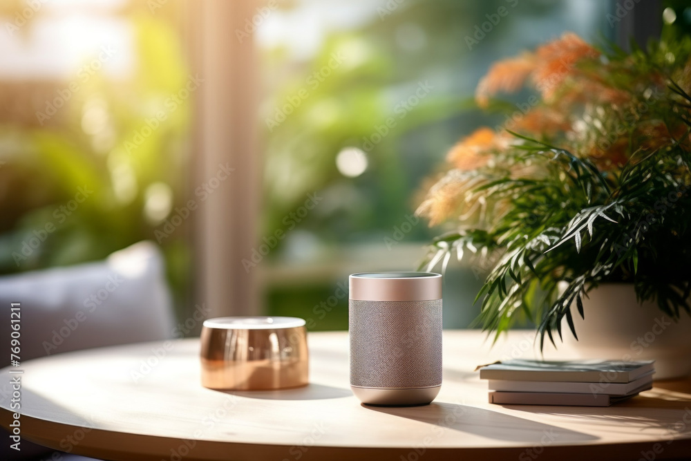 Poster smart speaker. background with selective focus and copy space