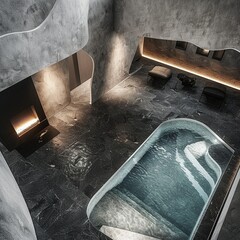 A luxurious swimming pool in a luxury mansion. Granite, finishing, expensive materials
