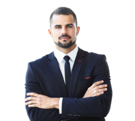 smart young businessmen looking at camera on transparent