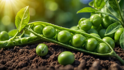 fresh green peas closeup in nature vegetable plant - obrazy, fototapety, plakaty