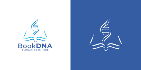 Creative Book DNA Logo. Book and DNA with Minimalist Style. DNA Education, Scientific Logo Icon Symbol Vector Design Inspiration.
