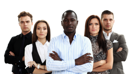 Successful business team smiling on transparent