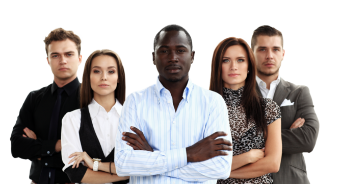 Successful business team smiling on transparent