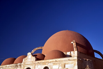 domes of the historic Turkish mosque port in the city of Chania on the island of Crete