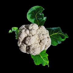 Whole raw cauliflower isolated on black background - 769064224