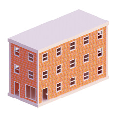 Orange brick building, isometric. 3d rendering.	