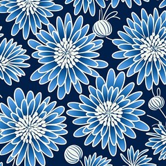 simple azure flower pattern, lino cut, hand drawn, fine art, line art, repetitive, flat vector art