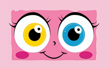 Happy smiling face with colorful eyes. Cartoon face. Illustration for cover, card, sticker, brochure or print.
