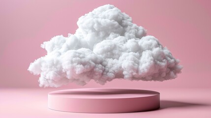 Abstract cloud podium  3d product display on white stage with dreamy pastel sky scene.
