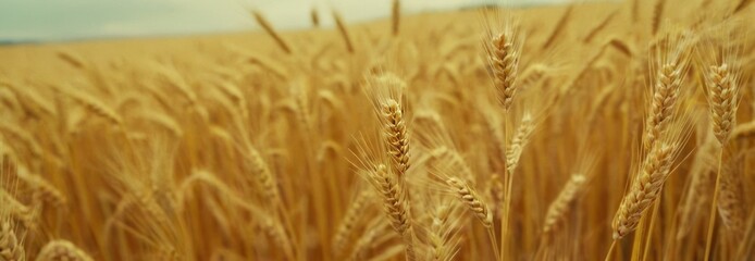 Golden wheat field, sunny day in summer. Wide banner