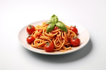 spaghetti with tomato sauce and basil