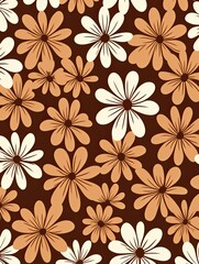 simple brown flower pattern, lino cut, hand drawn, fine art, line art, repetitive, flat vector art