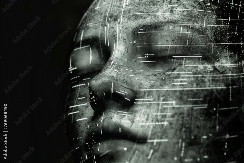 Poster face recognition concept. background with selective focus and copy space