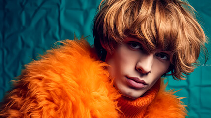 A man with orange hair and a fur coat