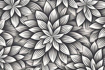 simple gray flower pattern, lino cut, hand drawn, fine art, line art, repetitive, flat vector art