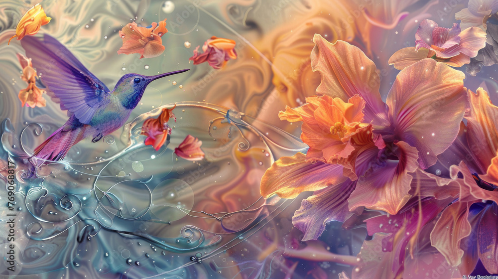 Poster the image shows a vibrant, intricate photorealistic artwork with a wide array of colors and intricat
