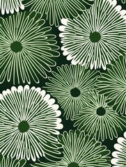 simple green flower pattern, lino cut, hand drawn, fine art, line art, repetitive, flat vector art