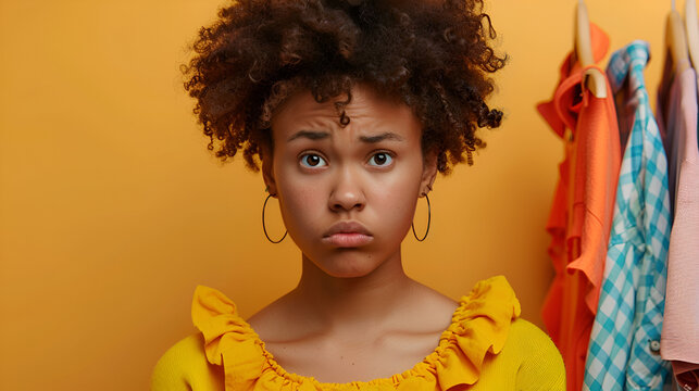 An African American woman skeptical and nervous, Young African American curly hair woman doubting and shrugging shoulders in questioning gesture., Stunned African American young woman, Generative Ai 
