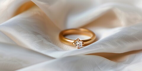 Elegant Gold Ring with Diamond on Silky Fabric
