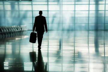 a businessman in the airport with a carrying case back view, a businessman in the airport, a businessman in the airport looking in the plane, a businessman with a carrying case, a businessman moving 