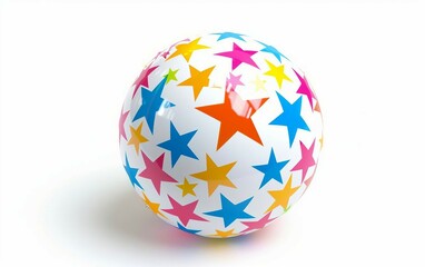 Starry Fun Beach Ball with Star Pattern Isolated on White Background.