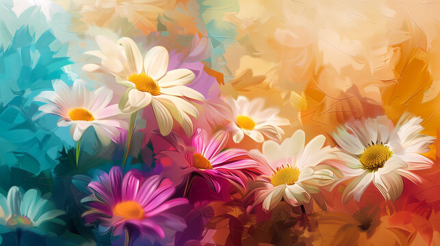 Colorful abstraction of daisies in bloom