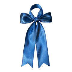 A blue ribbon with a bow is displayed on a white background
