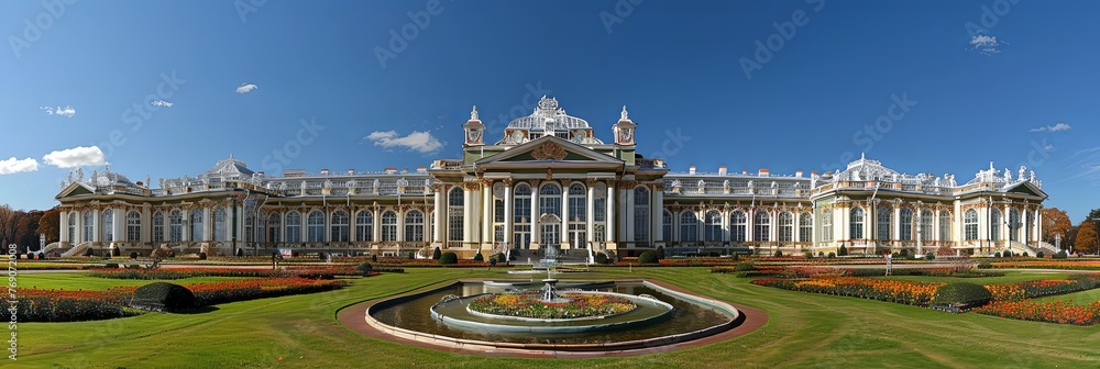 Poster a grand edifice stands tall with a captivating fountain in the foreground, adding a touch of eleganc