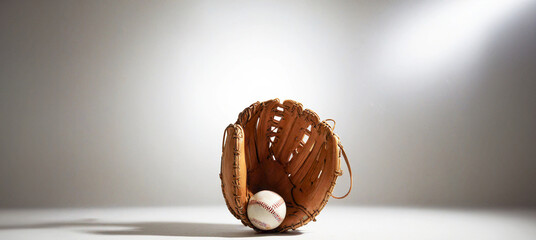illustrazione con guantone in cuoio e palla da baseball - obrazy, fototapety, plakaty