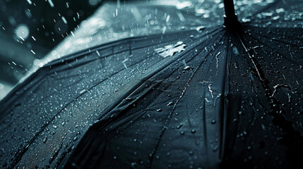 raindrops on a black umbrella