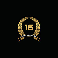 16th golden anniversary logo on black background