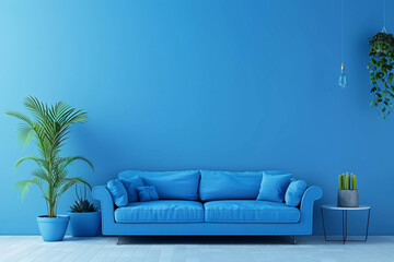 Fototapeta na wymiar blue sofa over blue wall background